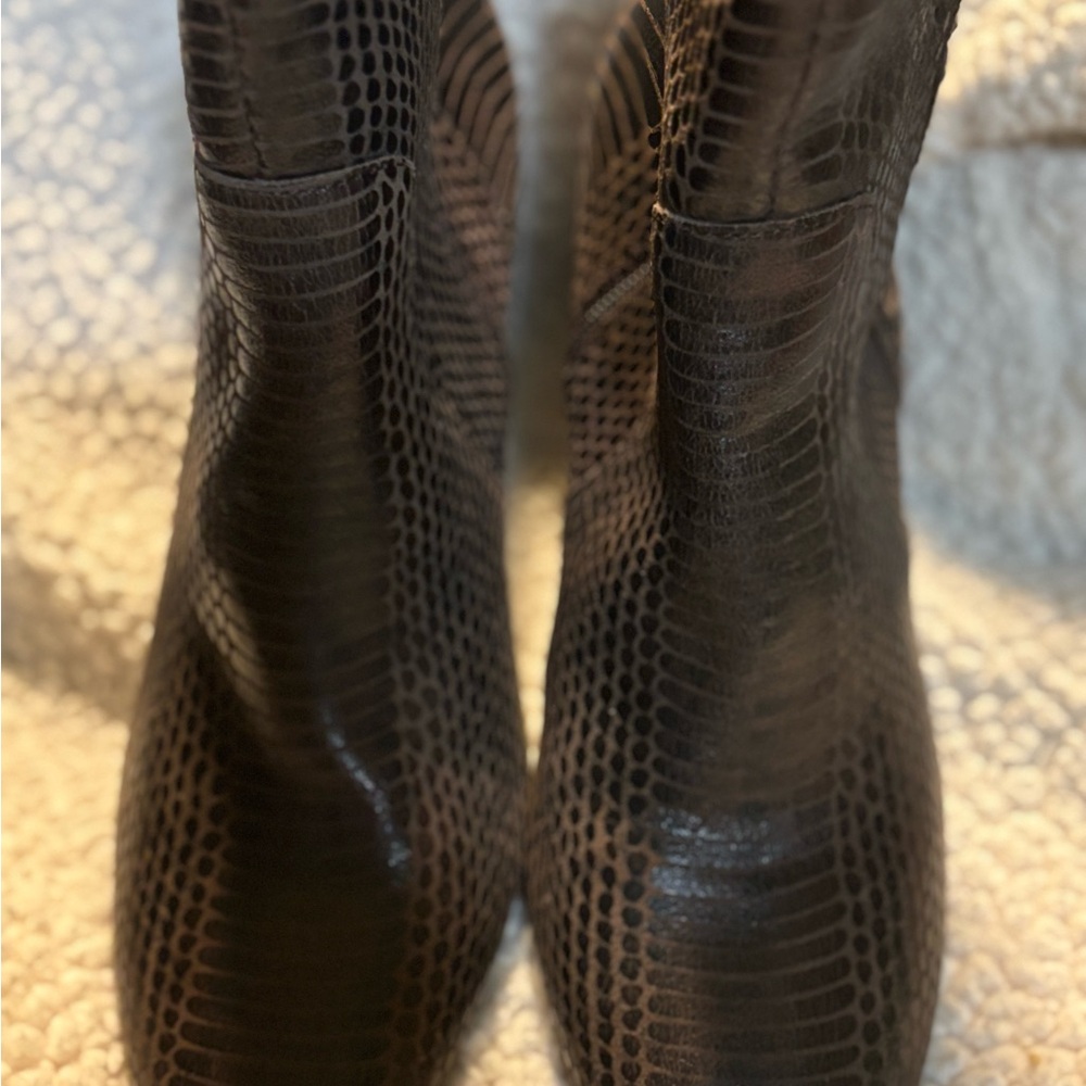 Kork-Ease Black Snakeskin Ankle Boots